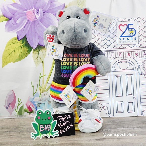 NWT Build A Bear Pride HIPPO & Rainbow Shirt Shorts, Wristie LGBTQ Clothes Heart - Picture 11 of 16